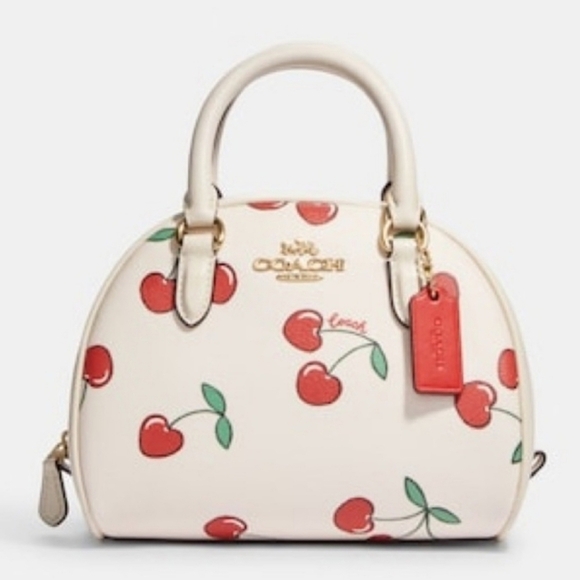 ✨️🍒 COACH Sydney Satchel with Heart Cherry Print  SOLD OUT!!!! HARD TO GET ✨️🍒 - Picture 1 of 7